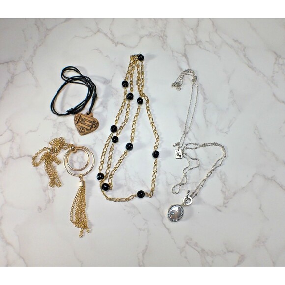 Lot of 5 Necklace Pendant Beaded Locket Siver Tone Gold Tone Tassel Sisters Flag - Picture 1 of 7